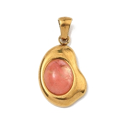 Вишневый Кварц Вишневое из кварцевого стекла подвески, с 304 нержавеющей стали, ионное покрытие (ip), 22x13.5x6.5~7 мм, отверстие : 4.5x3.5 мм