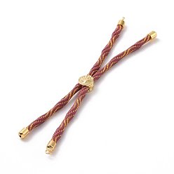 Old Rose Nylon Cord Silder Bracelets, for Connector Charm Bracelet Making, with Rack Plating Golden Brass Findings, Long-Lasting Plated, Cadmium Free & Lead Free, Old Rose, 8-5/8~9-1/8x1/8 inch(22~23x0.3cm), Hole: 2mm
