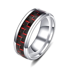 Stainless Steel Color Stainless Steel Stripe Finger Ring, Stainless Steel Color, US Size 6(16.5mm)