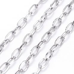 Stainless Steel Color 304 Stainless Steel Cable Chains, Unwelded, with Spool, Flat Oval, Stainless Steel Color, 7x4x0.8mm, about 32.8 Feet(10m)/roll