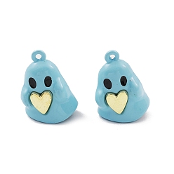 Blue Spray Painted Alloy Pendants, Long-Lasting Plated, Lead Free & Cadmium Free, Ghost with Heart, Blue, 21x15x10.5mm, Hole: 1.5mm