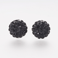 Jet Polymer Clay Rhinestone Beads, Grade A, Round, Pave Disco Ball Beads, Jet, 8x7.5mm, Hole: 1mm
