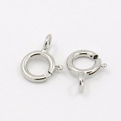 Platinum Rhodium Plated Sterling Silver Spring Ring Clasps, Platinum, 5x5x1mm, Hole: 1mm