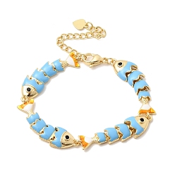 Темно-Голубой Латунные браслеты-цепочки с микропаве из кубического циркония для женщин, рыба, с эмалью, стойки покрытие, долговечный, без кадмия и без свинца, реальный 18 k позолоченный, глубокое синее небо, 6.18 дюйм (15.7 см)