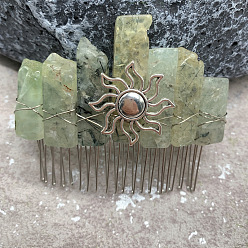 Prehnite Sun Wire Wrapped Natural Prehnite Hair Combs, with Iron Combs, Hair Accessories for Women Girls, 100x100mm