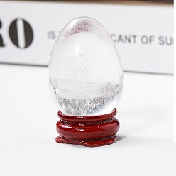 Quartz Crystal Easter Raw Natural Quartz Crystal Egg Display Decorations, Wood Base Reiki Stones Statues for Home Office Decorations, 40x25mm