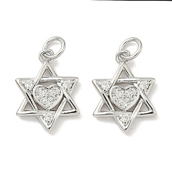 Платина Латунные микро проложить кубического циркония подвески, звезда Давида, с целью перехода в кольце, долговечный, без кадмия и без свинца, стойки покрытие, платина, 16.5x12x2.5 мм, отверстие : 3 мм