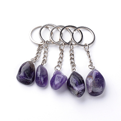 Amethyst Natural Amethyst Keychain, with Iron Findings, Platinum, 85~94mm