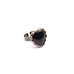 Obsidian Natural Obsidian Open Cuff Rings, Heart, Inner Diameter: 19mm