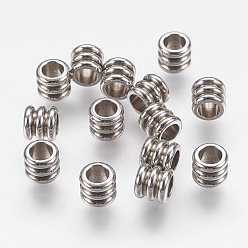 Stainless Steel Color 202 Stainless Steel Beads, Grooved Column, Stainless Steel Color, 5x4.5mm, Hole: 3mm