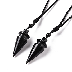 Obsidian Natural Obsidian Pendant Necklace with Nylon Cord for Women, 32.28~34.25 inch(82~87cm)