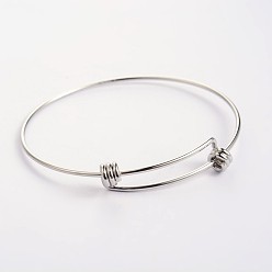 Stainless Steel Color Adjustable 304 Stainless Steel Expandable Bangle Making, Stainless Steel Color, 67x61mm, 1.5~10mm