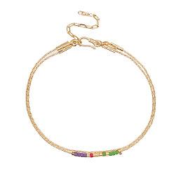 MI-B220422O Colorful Miyuki Beaded Double-Layer Bracelet with Gold Plated Wire, Unique Jewelry