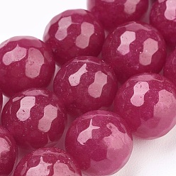 Medium Violet Red Natural Malaysia Jade Beads Strands, Dyed, Faceted, Round, Medium Violet Red, 6mm, Hole: 1mm, about 62pcs/strand, 14.5 inch