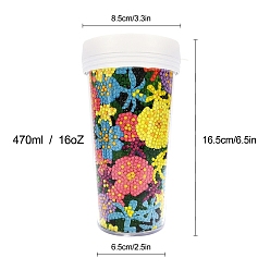 Flower DIY Diamond Painting Cup Kits, with Resin Rhinestones, Diamond Sticky Pen, Tray Plate and Glue Clay, Flower, 165x65mm