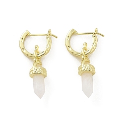 White Moonstone Серьги-кольца из натурального белого лунного камня, с ионным покрытием (IP) латунные выводы, шестиугольная пирамида, золотые, 32x7 мм