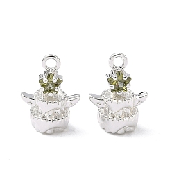 Цвет Оливы Подвески в виде звезд из кубического циркония с инкрустацией из латуни, 925 серебро покрытием, оливковый, 14x10.5x7 мм, отверстие : 1.6 мм