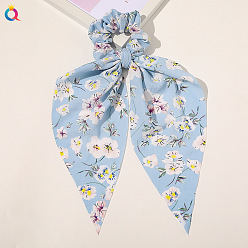 Bubble gauze bluebell triangle scarf Chic Floral Hair Accessory for Women - Triangle Ribbon Peony Bow Scrunchie Headband