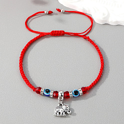 Elephant red rope U-shaped Owl Charm Bracelet with Flower Pendant for Women and Girls