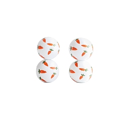Carrot Easter Theme Printed Wood Beads, Round with Carrot Pattern, White, Carrot Pattern, 10mm