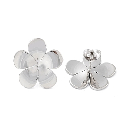 Stainless Steel Color 304 Stainless Steel Stud Earrings, Flower, Stainless Steel Color, 19.5x20mm