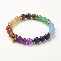 Mixed Stone Yoga Chakra Jewelry, Natural Mixed Gemstone Beads Stretch Bracelets, Skull, 2-1/4 inch(58mm)