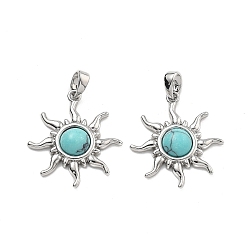 Синтетическая Бирюза Синтетические бирюзовые подвески, латунные солнечные подвески, платина, 22x19x4 мм, отверстие : 3x4 мм