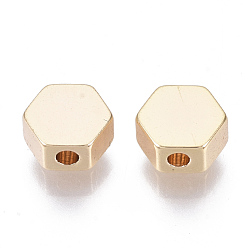 Real 18K Gold Plated Brass Beads, Nickel Free, Hexagon, Real 18K Gold Plated, 5x5.5x3mm, Hole: 1.6mm