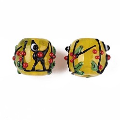Золотистый Ручной работы ухабистым Шарики Lampwork, бочка, ветка и глаз, золотые, 16~17.5x16.5~20.5 мм, отверстие : 1.8~3.8 мм