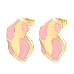 Pink Серьги-гвоздики из эмали из латуни неправильной формы, гальваническое покрытие для стеллажей, долговечное гальваническое покрытие, без свинца и без кадмия, золотые, розовые, 18x12 мм