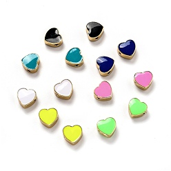 Mixed Color Brass Enamel Beads, Long-Lasting Plated, with Jump Ring, Real 18K Gold Plated, Heart, Mixed Color, 9.5x10x5mm, Hole: 1.6mm