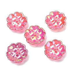 Hot Pink Plating Opaque Acrylic Beads, Iridescent, Flower, Hot Pink, 13x13x4mm, Hole: 1.5mm