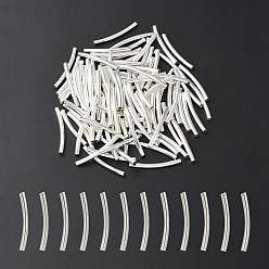 Silver 100Pcs Brass Tube Beads, Curved Tube, Silver, 30x3mm, Hole: 2.5mm