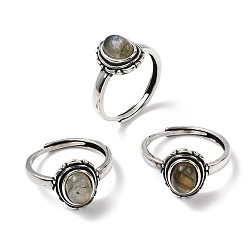 Лабрадорита Натуральные лабрадоритные пальцевые кольца, овальные, с латунной фурнитурой , античное серебро, 13 мм, внутренний диаметр: 17~18 мм