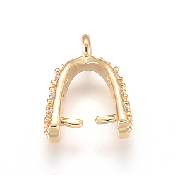 Real 18K Gold Plated Brass Micro Pave Cubic Zirconia Ice Pick Pinch Bails, Clear, Real 18K Gold Plated, 11.5x3.5x9mm, Hole: 1.2mm, Inner: 6x5mm, Pin: 0.7mm