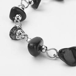 Снежный Обсидиан Натуральные обсидиановые чипсы из снежинок ручной работы из бисера, несварные, С латунными бусинами и железными штифтами, платина, 39.37 дюйм (1 м)