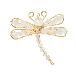 Хрусталь Броши из натурального кварцевого кристалла, латуни и железа, стрекоза, золотые, 45~52x51~52 мм