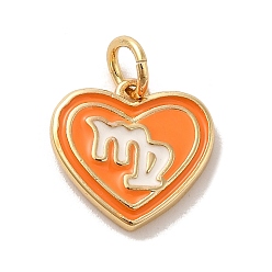 Virgo Real 18K Gold Plated Brass Enamel Pendants, with Jump Ring, Heart with Constellation Charm, Virgo, 12x13x1.5mm, Hole: 3.4mm