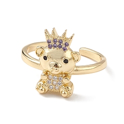 Lilac Bear Cubic Zirconia Cuff Ring, Real 16K Gold Plated Brass Open Ring Jewelry for Women, Lilac, 2mm, Inner Diameter: 16mm.
