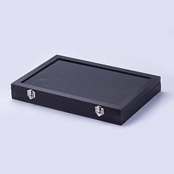 Black Wood Ring Displays, with Ice Plush inside and Covered with Glass, Rectangle, Black, 35x24.1x4.6cm