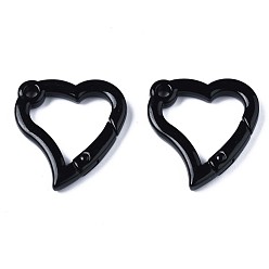 Black Spray Painted Alloy Spring Gate Rings, Snap Clasps Ring, Cadmium Free & Nickel Free & Lead Free, Heart, Black, 31x29x4mm, Hole: 3mm