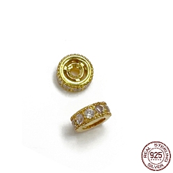Real 18K Gold Plated 925 Sterling Silver Spacer Beads, with Clear Cubic Zirconia, Column, Real 18K Gold Plated, 6x2.3mm, Hole: 1.4mm