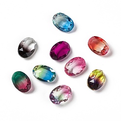 Mixed Color Faceted K9 Glass Rhinestone Cabochons, Pointed Back, Oval, Mixed Color, 14x10x5.8mm