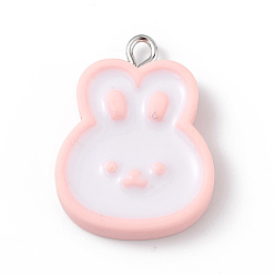 Rabbit Opaque Resin Pendants, Cute Charms, with Platinum Tone Iron Loops, Rabbit, 26x19.5x5mm, Hole: 2mm