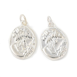 Серебро Латунные подвески, овальные с девушкой, с целью перехода в кольце, долговечный, без свинца и без кадмия, серебряные, 18.5x12x2 мм, отверстие : 3.5 мм