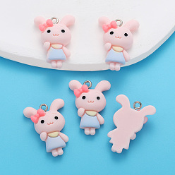 Розовый Подвески из смолы, кролик, с платиновым шлейфом, туманная роза, 26.5x19.5 мм