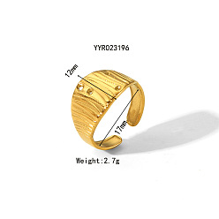 Настоящее золото 18K Нерегулярные кованые 304 открытые манжетные кольца из нержавеющей стали, летний пляж, нет выцветания, реальный 18 k позолоченный, внутренний диаметр: 17 мм