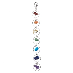Stainless Steel Color Natural & Synthetic Gemstone Pendant Decorations, with 304 Stainless Steel Lobster Claw Clasps, Stainless Steel Color, 109mm
