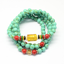 Aquamarine 4-Loop Wrap Buddha Meditation Yellow Jade Beaded Bracelets, Buddhist Necklaces, Aquamarine, 700x6mm, 108pcs/strand, about 27.5 inch