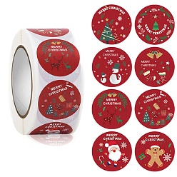 FireBrick 8 Patterns Christmas Theme Round Dot Paper Adhesive Decorative Stickers Roll Tape, for Card-Making, Scrapbooking, Diary, Planner, Envelope & Notebooks, FireBrick, 25mm, 500pcs/roll